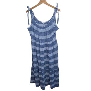 Beach Lunch Lounge | Cece Chambray Blue Striped Tiered Linen Blend Dress Size XL